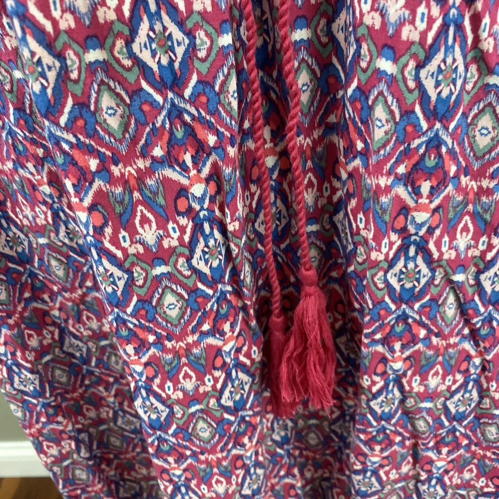 Hollister Womens Midi Skirt S Pink Blue Boho Festival Handkerchief Skirt Tassels - Picture 3 of 10